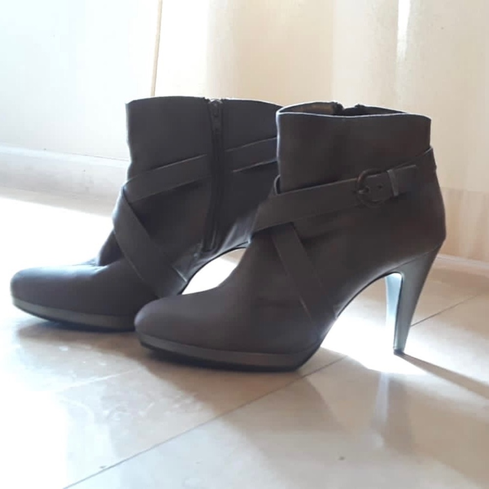 gray high heel boot